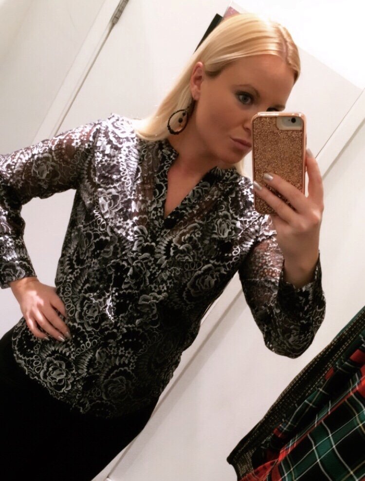 Black Shimmer Lace Blouse Try On