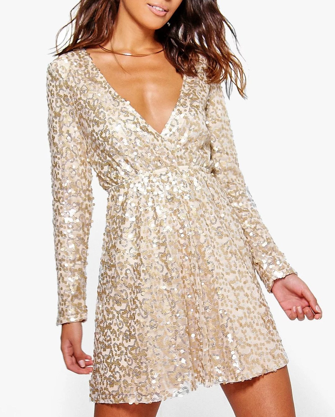 Boutique Sequin Wrap Skater Dress