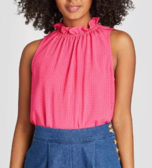 Sleeveless Ruffle Neck Blouse