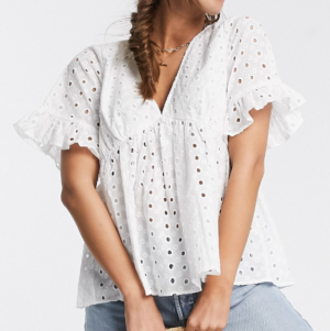 Eyelet Ruffle Sleeve Top