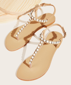 Faux Pearl T-Strap Sandals